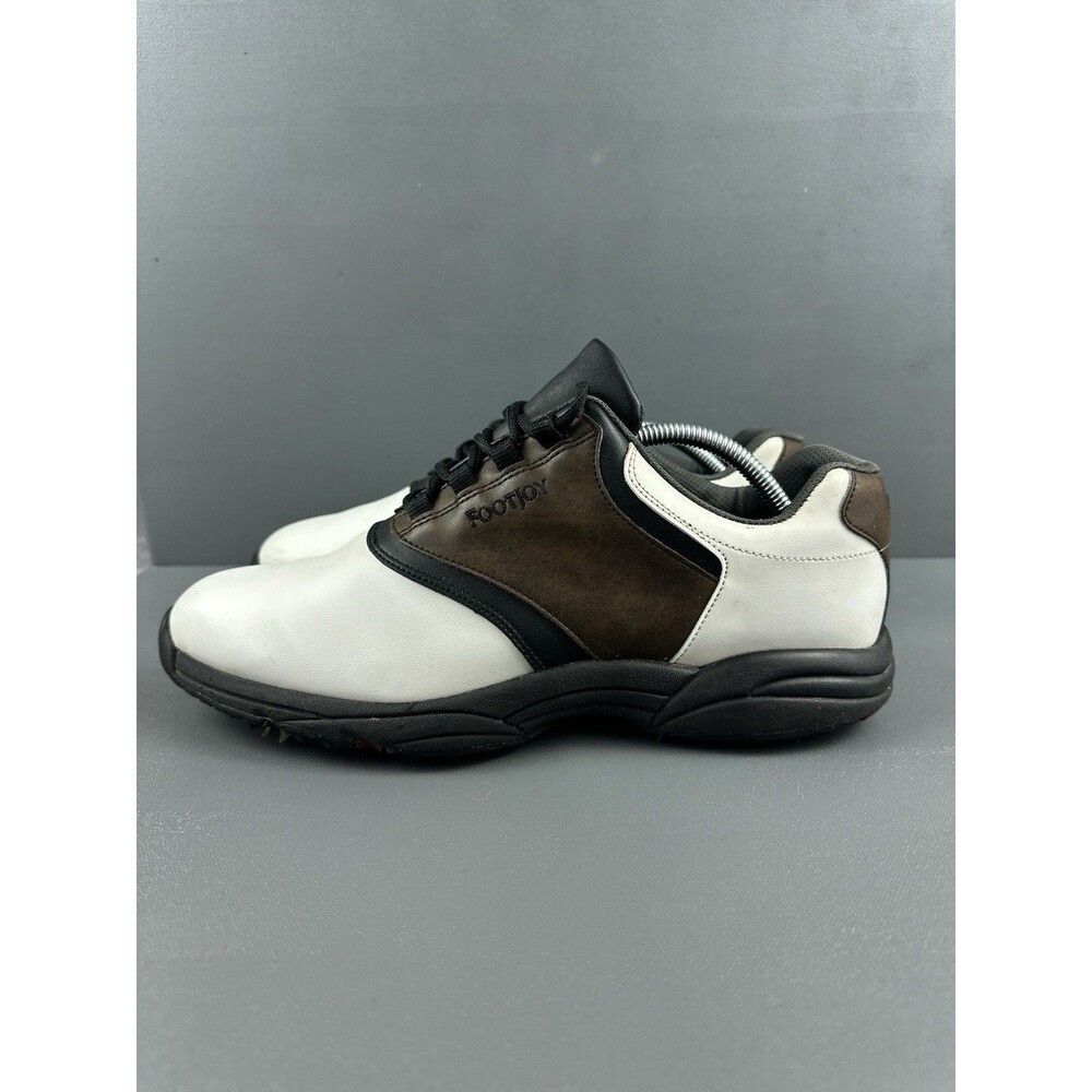 FootJoy Greenjoys Golf Shoes Mens Size 11.5 M White Brown Saddle Spiked 45516 FJ